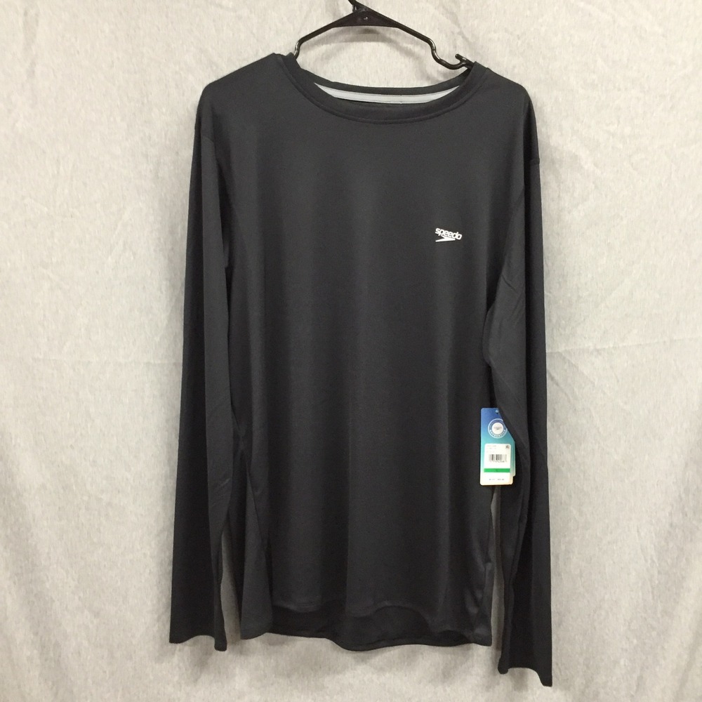Speedo Mens Long Sleeve Swim Shirt Rash Guard‎ Black Large 281-00-4471 NWT